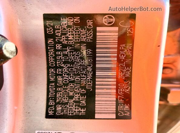 JTDEPMAE4MJ181199 2021 TOYOTA LL Silver Շարժիչի բաժամունքի տեսք