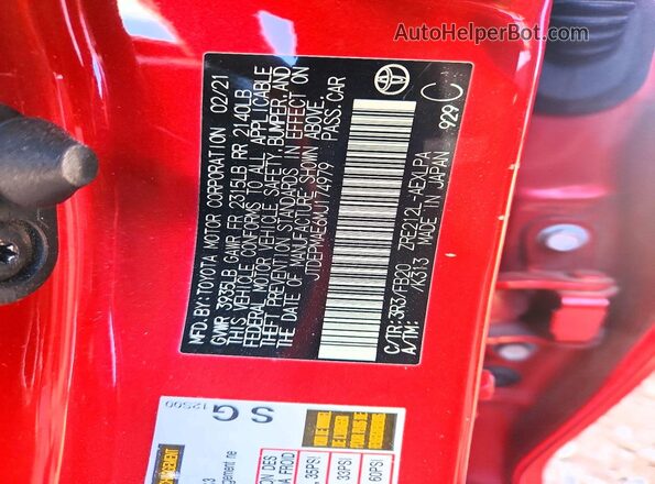 JTDEPMAE6MJ174979 2021 TOYOTA LL Red Вид наклейки з VIN-кодом