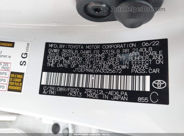 JTDEPMAE6N3025672 2022 TOYOTA LL Белый Вид подкапотного пространства