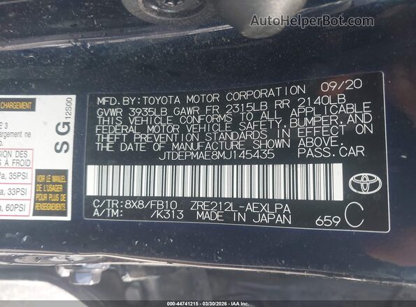 JTDEPMAE8MJ145435 2021 TOYOTA LL Blue Вид підкапотного простору