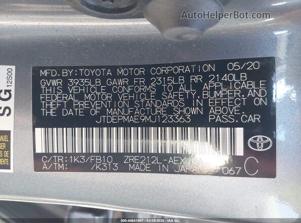 JTDEPMAE9MJ123363 2021 TOYOTA LL Light Blue 