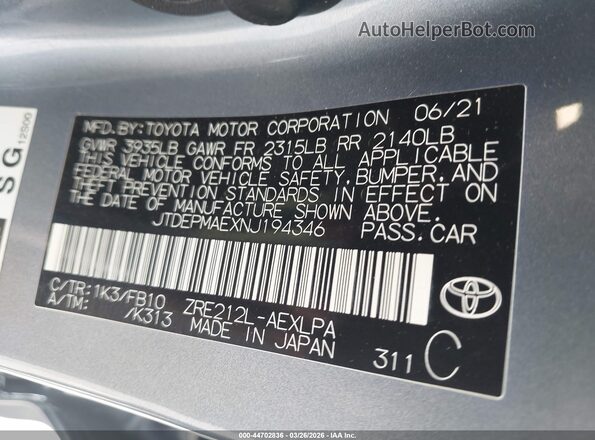 JTDEPMAEXNJ194346 2022 TOYOTA LL Silver Widok komory silnika