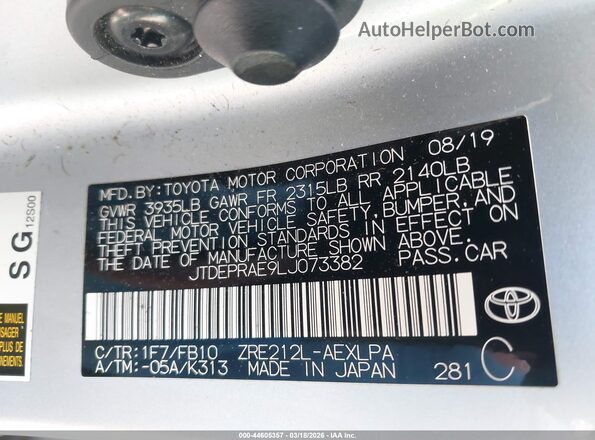 JTDEPRAE9LJ073382 2020 TOYOTA LL Silver 