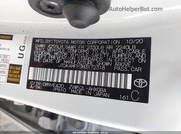 JTDKAMFP3M3172318 2021 TOYOTA LIMITED White Շարժիչի բաժամունքի տեսք