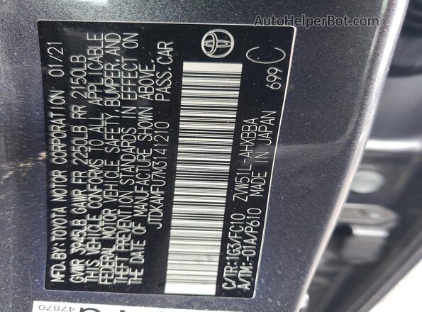 JTDKAMFU7M3141210 2021 TOYOTA PRIUS Charcoal Engine compartment view