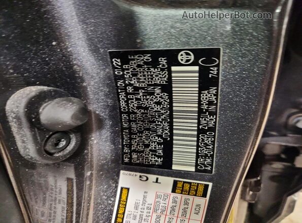 JTDKAMFU7N3169249 2022 TOYOTA PRIUS Gray Vista de la etiqueta del VIN