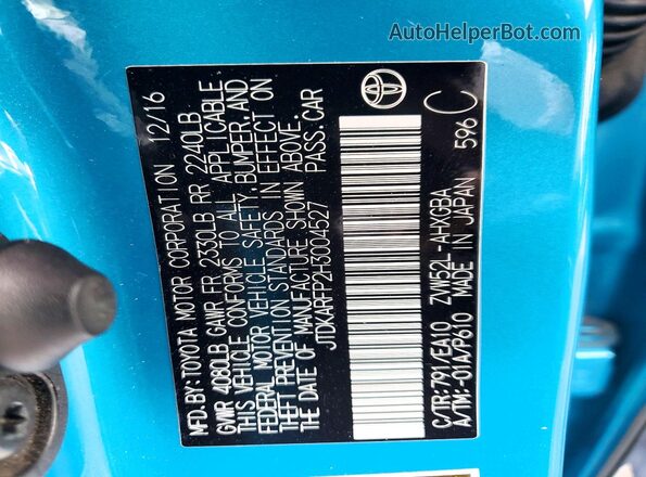 JTDKARFP2H3004527 2017 TOYOTA PRIUS Turquoise Շարժիչի բաժամունքի տեսք