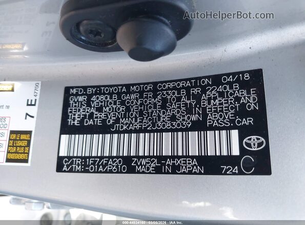 JTDKARFP2J3083039 2018 TOYOTA PRIUS PRIME White 