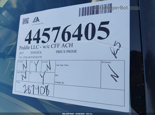 JTDKARFP3H3001278 2017 TOYOTA PRIUS PRIME Silver 
