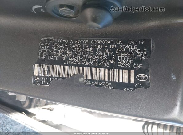 JTDKARFP3K3117653 2019 TOYOTA PRIUS PRIME Gray ძრავის განყოფილების ხედი