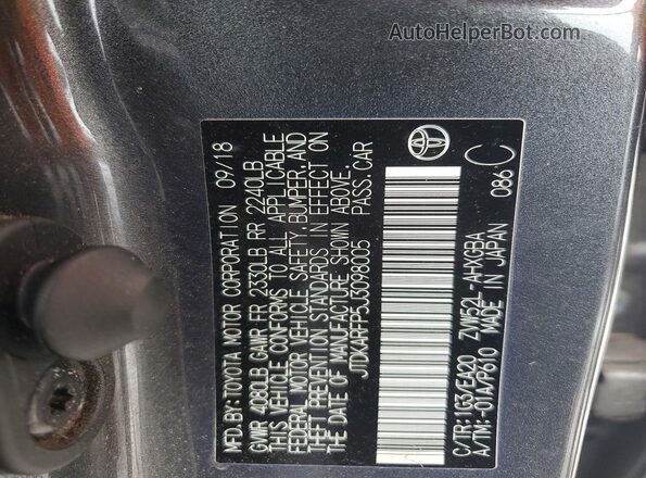 JTDKARFP5J3098005 2018 TOYOTA PRIUS Gray Vista del compartimento del motor