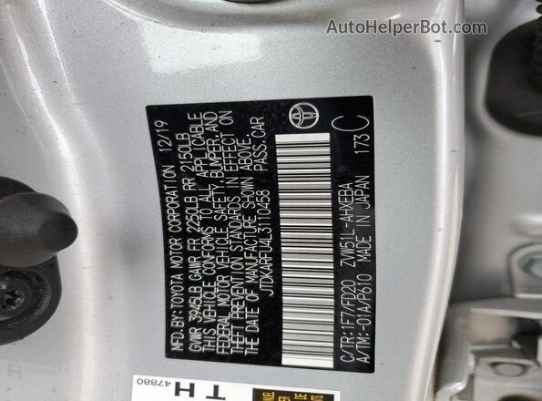 JTDKARFU4L3110458 2020 TOYOTA PRIUS Gray Vista del compartimento del motor