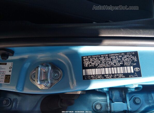 JTDKDTB3XG1136033 2016 TOYOTA PRIUS C Blue ძრავის განყოფილების ხედი