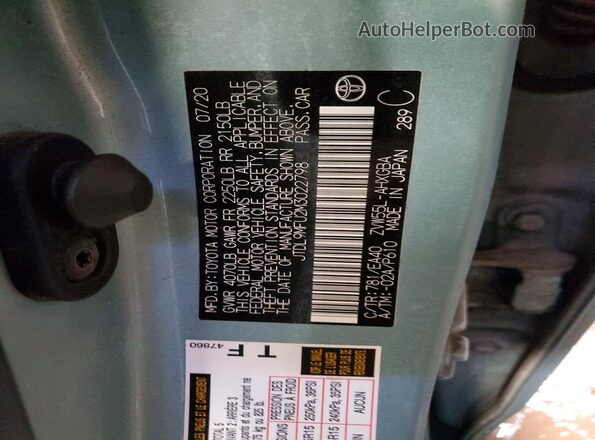 JTDL9MFU2M3022798 2021 TOYOTA LE Blue VIN sticker view