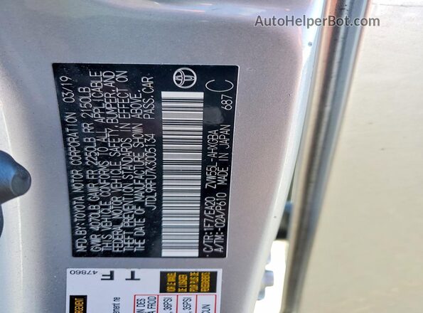 JTDL9RFU7K3005134 2019 TOYOTA LE Серебряный 