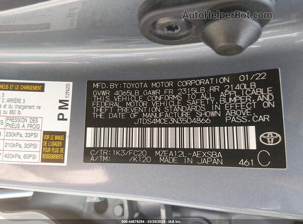 JTDS4MCE3N3504866 2022 TOYOTA LL Blue 