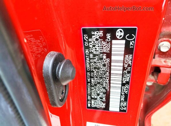 JTDS4MCE8MJ073788 2021 TOYOTA LL Red Вид наклейки з VIN-кодом