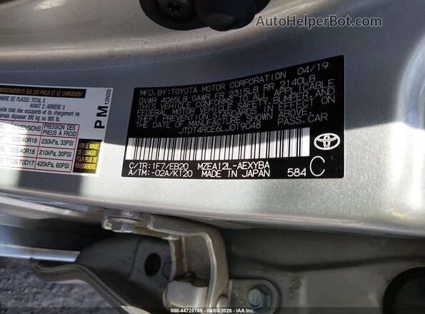 JTDT4RCE6LJ019048 2020 TOYOTA LL Gray Widok komory silnika
