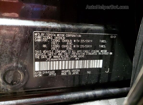 JTEAAAAH1MJ038327 2021 TOYOTA LE Черный Панорамный вид салона 360°