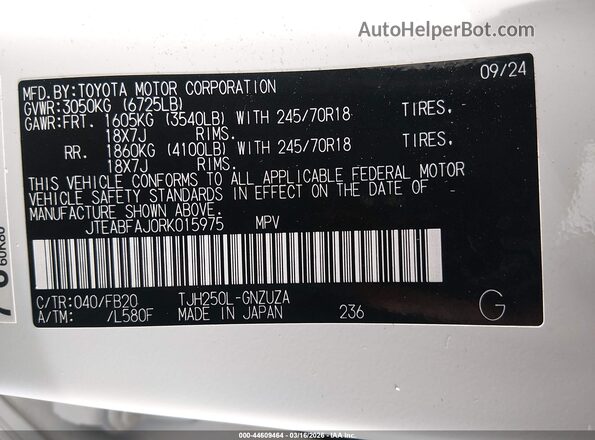 JTEABFAJ0RK015975 2024 TOYOTA LAND CRUISER White Вид підкапотного простору