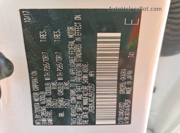 JTEBU5JR3J5512357 2018 TOYOTA 4RUNNER White Vista de la etiqueta del VIN