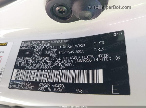 JTEBU5JR9J5508877 2018 TOYOTA LIMITED White Engine compartment view