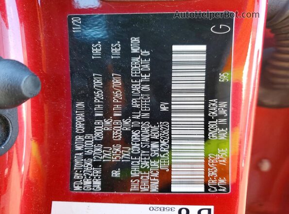 JTEEU5JR2M5236223 2021 TOYOTA 4RUNNER Red Вид наклейки з VIN-кодом