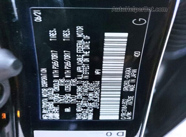 JTEFU5JRXM5247944 2021 TOYOTA 4RUNNER Black Vista de la etiqueta del VIN