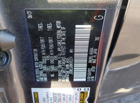 JTEMU5JR8M5950319 2021 TOYOTA 4RUNNER Charcoal 