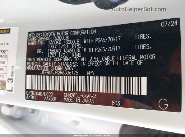 JTERU5JR2R6306175 2024 TOYOTA 4RUNNER White Engine compartment view