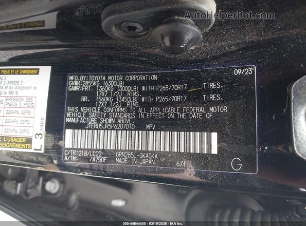 JTERU5JR5P6207010 2023 TOYOTA 4RUNNER Black Շարժիչի բաժամունքի տեսք