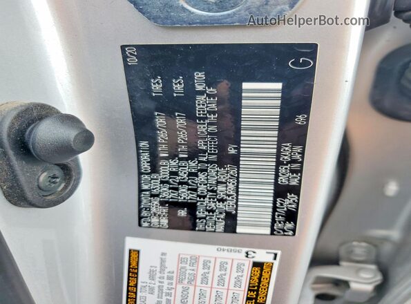 JTERU5JR9M5872607 2021 TOYOTA 4RUNNER Silver VIN կոդի պիտակի տեսք
