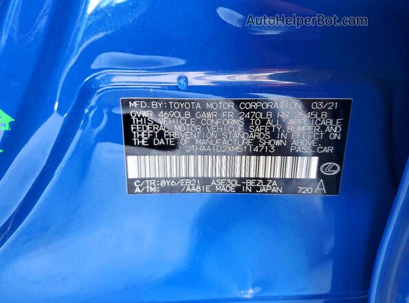 JTHAA1D2XM5114713 2021 LEXUS IS Blue 