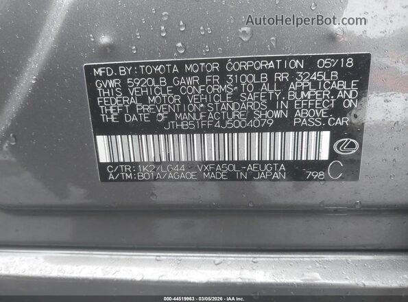 JTHB51FF4J5004079 2018 LEXUS LS 500 Gray Շարժիչի բաժամունքի տեսք