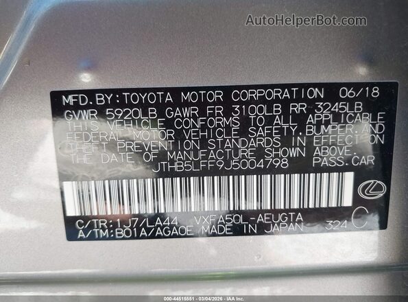 JTHB5LFF9J5004798 2018 LEXUS LS 500 Silver Widok komory silnika