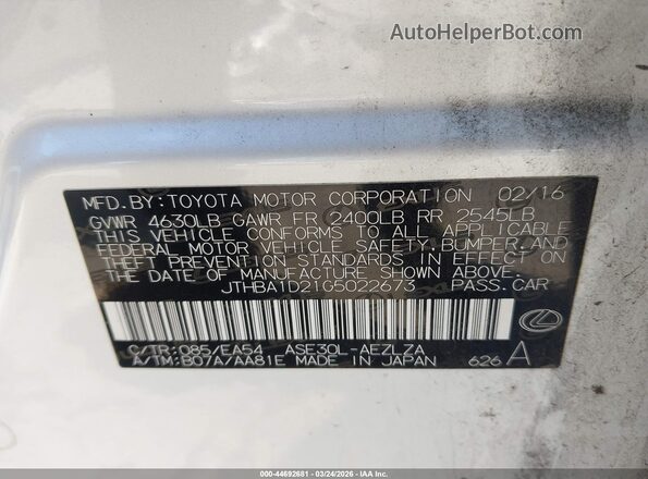 JTHBA1D21G5022673 2016 LEXUS IS 200T White Engine compartment view