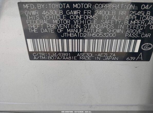 JTHBA1D21H5053200 2017 LEXUS IS 200T Silver 
