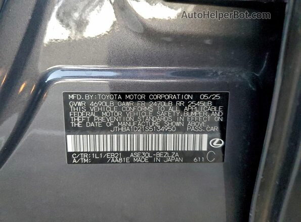 JTHBA1D21S5134950 2025 LEXUS IS Gray Vista del compartimento del motor