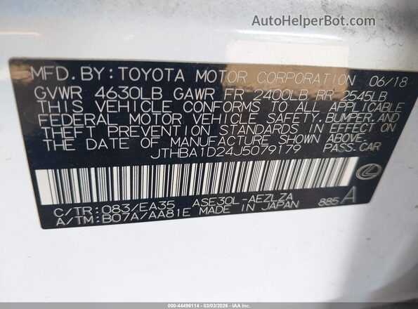 JTHBA1D24J5079179 2018 LEXUS IS 300 Белый Вид подкапотного пространства