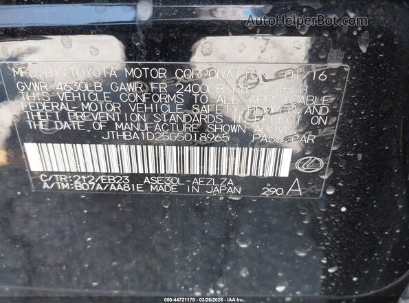 JTHBA1D25G5018965 2016 LEXUS IS 200T Black Widok komory silnika