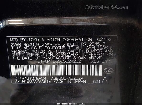 JTHBA1D25G5024202 2016 LEXUS IS 200T Черный Вид подкапотного пространства