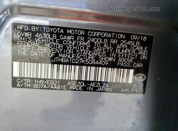 JTHBA1D27K5084409 2019 LEXUS IS Gray Vista del compartimento del motor