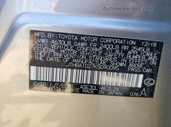 JTHBA1D27K5090095 2019 LEXUS IS Silver 