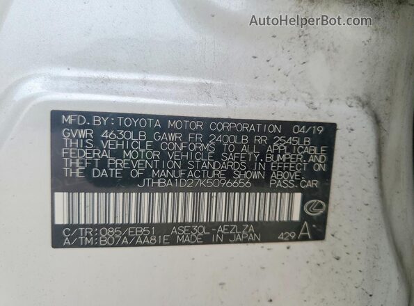 JTHBA1D27K5096656 2019 LEXUS IS White 