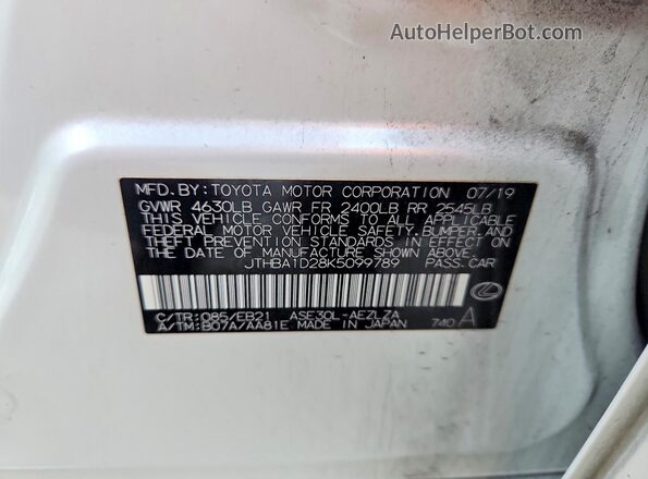 JTHBA1D28K5099789 2019 LEXUS IS White 