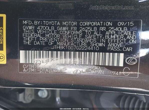 JTHBK1GG7G2224410 2016 LEXUS ES 350 Black Widok komory silnika