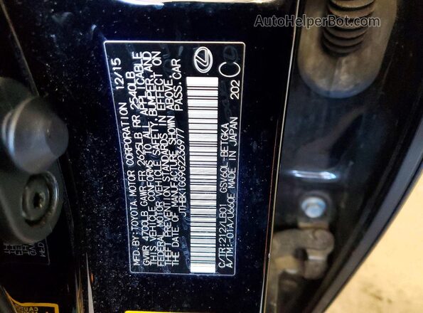 JTHBK1GG9G2236977 2016 LEXUS ES350 Black VIN კოდის სტიკერის ხედი
