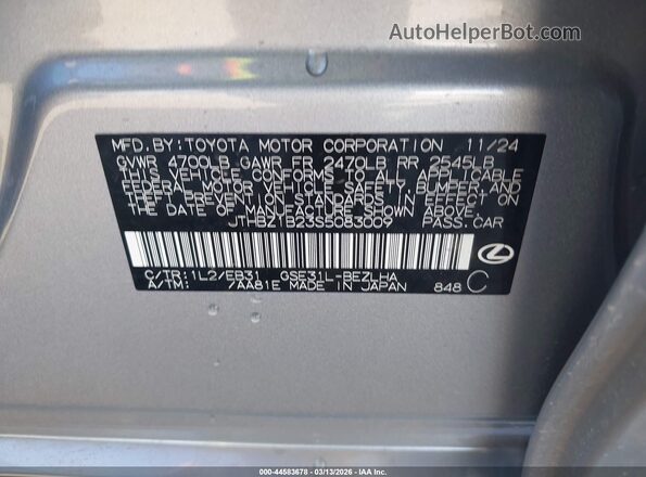 JTHBZ1B23S5083009 2025 LEXUS IS 350 Silver 