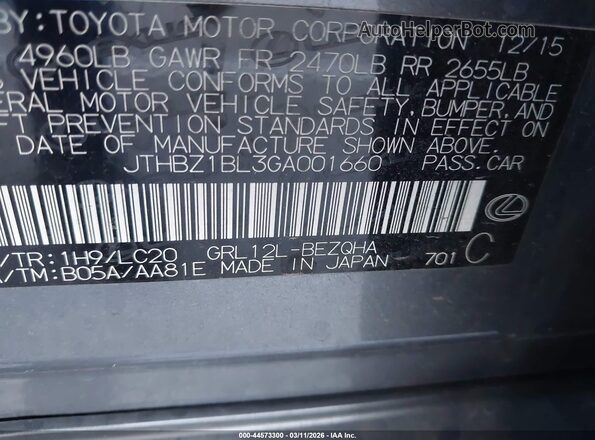 JTHBZ1BL3GA001660 2016 LEXUS GS 350 Gray Widok komory silnika