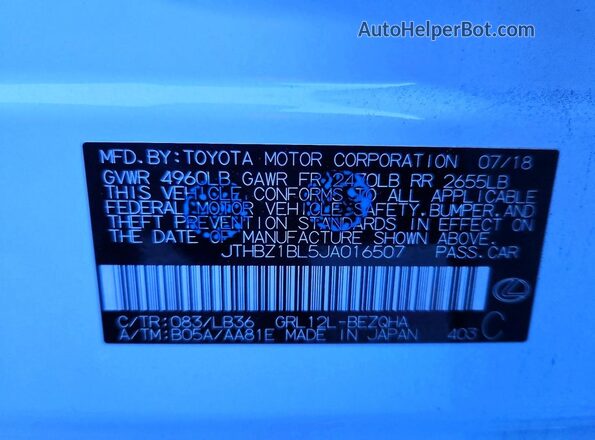 JTHBZ1BL5JA016507 2018 LEXUS GS White Вид підкапотного простору